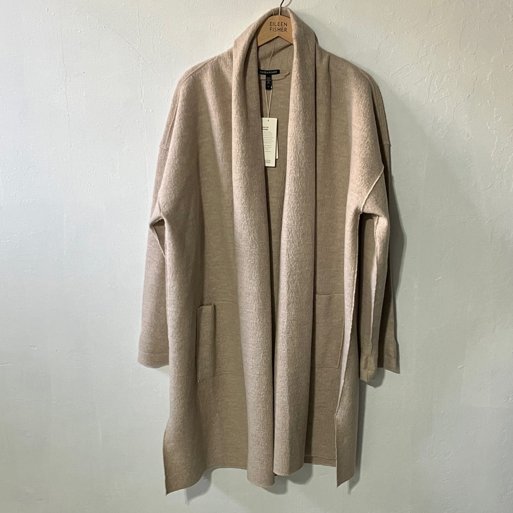 NEW! Eileen Fisher High Collar Boiled Wool Coat in Maple Oat